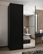 Kleiderschrank / Schiebetürenschrank | 245,5 x 160 x 64 cm | 2 Kleiderstangen | Farbe: Schwarz | 2 Schiebetüren | Spiegel | 11 Fächer | Soft-Close
