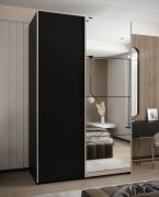 Kleiderschrank / Schiebetürenschrank | Farbe: Schwarz | Soft-Close | 2 Kleiderstangen | 11 Fächer | 2 Schiebetüren | Spiegel | 245,5 x 160 x 64 cm