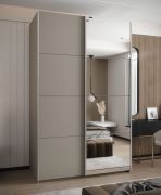Kleiderschrank / Schiebetürenschrank | 245,5 x 160 x 64 cm | 11 Fächer | Farbe: Kaschmir | 2 Kleiderstangen | 2 Schiebetüren | Spiegel | Soft-Close