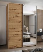Kleiderschrank / Schiebetürenschrank | 245,5 x 170 x 64 cm | 11 Fächer | 2 Kleiderstangen | 2 Schiebetüren | Soft-Close | Spiegel | Farbe: Eiche Artisan