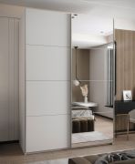 Kleiderschrank / Schiebetürenschrank | Soft-Close | Farbe: Weiß | 245,5 x 170 x 64 cm | 2 Kleiderstangen | Spiegel | 2 Schiebetüren | 11 Fächer