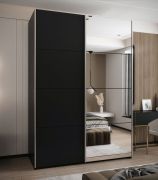 Kleiderschrank / Schiebetürenschrank | 11 Fächer | Spiegel | 2 Schiebetüren | 245,5 x 180 x 64 cm | Farbe: Schwarz | Soft-Close | 2 Kleiderstangen