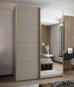 Kleiderschrank / Schiebetürenschrank | 11 Fächer | Soft-Close | 2 Schiebetüren | 2 Kleiderstangen | Spiegel | 245,5 x 180 x 64 cm | Farbe: Kaschmir