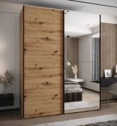 Kleiderschrank / Schiebetürenschrank | 245,5 x 200 x 64 cm | Spiegel | Soft-Close | Farbe: Eiche Artisan | 2 Kleiderstangen | 11 Fächer | 2 Schiebetüren