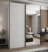 Kleiderschrank / Schiebetürenschrank | Spiegel | 245,5 x 200 x 64 cm | Soft-Close-Funktion | 2 Kleiderstangen | 2 Schiebetüren | 11 Fächer | Farbe: Weiß
