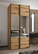 Kleiderschrank / Schiebetürenschrank | Farbe: Eiche Artisan | Spiegel | Soft-Close | 2 Kleiderstangen | 2 Schiebetüren | 245,5 x 100 x 64 cm | 6 Fächer