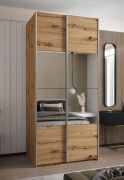 Kleiderschrank / Schiebetürenschrank | Farbe: Eiche Artisan | Soft-Close | Spiegel | 6 Fächer | 2 Kleiderstangen | 2 Schiebetüren | 245,5 x 110 x 64 cm