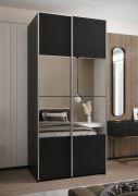 Kleiderschrank / Schiebetürenschrank | 245,5 x 110 x 64 cm | Spiegel | Soft-Close | Farbe: Schwarz | Soft-Close | 2 Kleiderstangen | 2 Schiebetüren