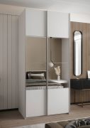 Kleiderschrank / Schiebetürenschrank | 6 Fächer | 2 Kleiderstangen | 2 Schiebetüren | Spiegel | Soft-Close | Farbe: Weiß | 245,5 x 120 x 64 cm