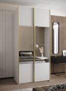 Kleiderschrank / Schiebetürenschrank | 6 Fächer | 245,5 x 130 x 64 cm | 2 Schiebetüren | 2 Kleiderstangen | Spiegel | Soft-Close | Farbe: Weiß
