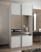 Kleiderschrank / Schiebetürenschrank | Spiegel | 6 Fächer | 2 Schiebetüren | 245,5 x 140 x 64 cm | 2 Kleiderstangen | Soft-Close-Funktion | Farbe: Weiß