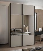 Kleiderschrank / Schiebetürenschrank | 2 Schiebetüren | 245,5 x 160 x 64 cm | Soft-Close | Spiegel | 2 Kleiderstangen | Farbe: Kaschmir | 11 Fächer