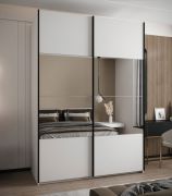 Kleiderschrank / Schiebetürenschrank | 245,5 x 180 x 64 cm | Soft-Close-Funktion | Spiegel | 2 Kleiderstangen | Farbe: Weiß | 2 Schiebetüren | 11 Fächer