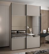 Kleiderschrank / Schiebetürenschrank | Spiegel | 245,5 x 180 x 64 cm | 2 Kleiderstangen | Soft-Close | 11 Fächer | Farbe: Kaschmir | 2 Schiebetüren