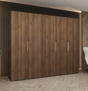 Drehtürenschrank mit 2,5 Meter breite | Farbe: Walnuss | fünf Türen | Soft-Close-Funktion | drei Fächer | Griffe: Silber | drei Kleiderstangen | Kleiderschrank