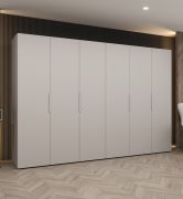 Drehtürenschrank mit 3 Meter breite Korab 54, Farbe: Kaschmir, sechs Türen, Soft-Close-Funktion, vier Fächer, Griffe: Kaschmir, vier Kleiderstangen, Kleiderschrank