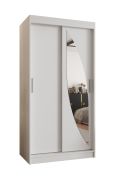 Kleiderschrank Jorasses 02, Farbe: Weiß, eine Spiegeltür, 1 Meter breit, Schiebetürenschrank, Aluminiumschienen, fünf Fächer, zwei Kleiderstangen