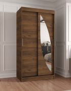 Schiebetürenschrank / Kleiderschrank | Farbe: Walnuss | 1 Meter breit | fünf Fächer | eine Spiegeltür | zwei Kleiderstangen | Aluminiumschienen