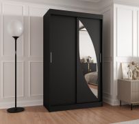 Schiebetürenschrank / Kleiderschrank Jorasses 07, Farbe: Schwarz, 1,2 Meter breit, fünf Fächer, eine Spiegeltür, zwei Kleiderstangen, Aluminiumschienen