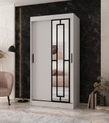 Schiebetürenschrank / Kleiderschrank | Weiß Matt | 5 Fächer | 2 Kleiderstangen | schmal | 100 x 62 x 200 cm | dekorative Spiegeltür | für Schlafzimmer