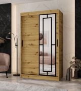Kleiderschrank / Schiebetürenschrank | Farbe: Eiche Artisan | 5 Fächer | 2 Kleiderstangen | hochwertig Verarbeitet | 120 x 62 x 200 cm | dekorative Spiegeltür