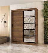 Schiebetürenschrank / Kleiderschrank | Farbe: Walnuss Warmia | 5 Fächer | 2 Kleiderstangen | 150 x 62 x 200 cm | dekorative Spiegeltür | für Schlafzimmer