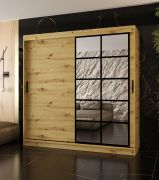 Kleiderschrank | Farbe: Eiche Artisan | 10 Fächer | 2 Kleiderstangen | hochwertig Verarbeitet | 200 x 62 x 200 cm | Schiebetürenschrank | dekorative Spiegeltür