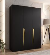 Drehtürenschrank / Kleiderschrank | Farbe: Schwarz | 3-Türig | Griffe: Gold | 2 Fächer | 2 Kleiderstangen | Maße: 150 x 52 x 202 cm | Soft-Close-Funktion