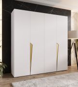 Drehtürenschrank | 4-Türig | Farbe: Weiß | 2 Fächer | Soft-Close-Funktion | 2 Kleiderstangen | Griffe: Gold | Maße: 200 x 52 x 202 cm | Kleiderschrank | ABS-Kanten