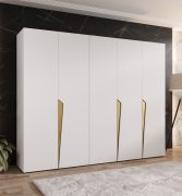 Kleiderschrank | Farbe: Weiß | 5-Türig | 3 Fächer | Griffe: Gold | 3 Kleiderstangen| Soft-Close-Funktion | Maße: 250 x 52 x 202 cm | ABS-Kanten