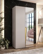Kleiderschrank | 1 Spiegeltür | Farbe: Kaschmir | 1 Fach | Griffe: Gold | 1 Kleiderstange | 1 Meter breit | Soft-Close-Funktion | Maße: 100 x 52 x 202 cm