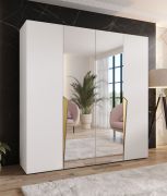 Drehtürenschrank | 2 Spiegeltüren | Farbe: Weiß | 2 Fächer | Soft-Close | 2 Kleiderstangen | Griffe: Gold | Maße: 200 x 52 x 202 cm | Kleiderschrank | ABS-Kanten