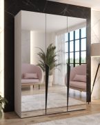 Kleiderschrank | Farbe: Kaschmir | 3 Spiegeltüren | 2 Fächer | 2 Kleiderstangen | Maße: 150 x 52 x 202 cm | Griffe: Schwarz | Soft-Close-Funktion | ABS-Kantenschutz