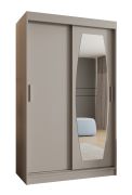 Kleiderschrank / Schiebetürenschrank Musala 08, Farbe: Kaschmir, 1,2 Meter breit, eine Spiegeltür, fünf Fächer, zwei Kleiderstangen, Aluminiumschienen