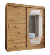 Schiebetürenschrank mit einer Spiegeltür Musala 13, Farbe: Eiche Artisan, 1,8 Meter breit, 10 Fächer, zwei Kleiderstangen, Aluminiumschienen, Kleiderschrank