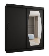 Schiebetürenschrank / Kleiderschrank Musala 15, Farbe: Schwarz, zwei Kleiderstangen, 1,8 Meter breit, Aluminiumschienen, eine Spiegeltür, 10 Fächer