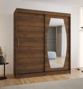 Schiebetürenschrank mit einer Spiegeltür | Farbe: Walnuss | 1,8 Meter breit | 10 Fächer | zwei Kleiderstangen | Aluminiumschienen | Kleiderschrank