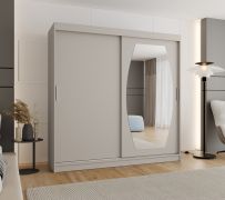 Kleiderschrank / Schiebetürenschrank Musala 20, Farbe: Kaschmir, 2 Meter breit, eine Spiegeltür, 10 Fächer, zwei Kleiderstangen, Aluminiumschienen