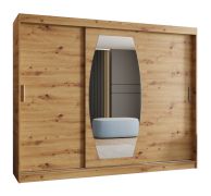 Schiebetürenschrank mit einer Spiegeltür Musala 21, Farbe: Eiche Artisan, 2,5 Meter breit, 10 Fächer, zwei Kleiderstangen, Aluminiumschienen, Kleiderschrank