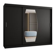 Schiebetürenschrank / Kleiderschrank Musala 23, Farbe: Schwarz, zwei Kleiderstangen, 2,5 Meter breit, Aluminiumschienen, eine Spiegeltür, 10 Fächer