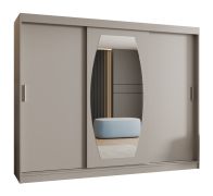 Kleiderschrank / Schiebetürenschrank Musala 24, Farbe: Kaschmir, 2,5 Meter breit, eine Spiegeltür, 10 Fächer, zwei Kleiderstangen, Aluminiumschienen