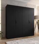 Drehtürenschrank | 2 Meter breit | 2 Kleiderstangen | Farbe: Schwarz | Griffe: Schwarz | Maße: 200 x 52 x 202 cm | Kleiderschrank | 2 Fächer | 4 Türen