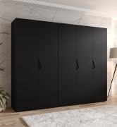 Kleiderschrank | 5-Türig | Farbe: Schwarz | 2,5 Meter breit | Griffe: Schwarz | 3 Kleiderstangen | 3 Fächer | Maße: 250 x 52 x 202 cm | ABS-Kantenschutz