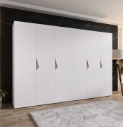 Drehtürenschrank / Kleiderschrank | Farbe: Weiß | 3 Meter breit | 6-Türig | Griffe: Kaschmir | 4 Fächer | Maße: 300 x 52 x 202 cm | 4 Kleiderstangen