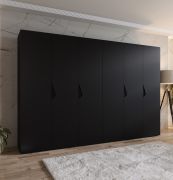 Drehtürenschrank / Kleiderschrank | Farbe: Schwarz | 3 Meter breit | 6-Türig | Griffe: Schwarz | 4 Fächer | Maße: 300 x 52 x 202 cm | 4 Kleiderstangen