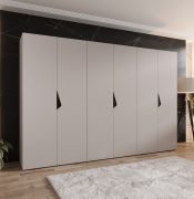 Drehtürenschrank | 6 Türen | Farbe: Kaschmir | 3 Kleiderstangen | Griffe: Schwarz | 3 Fächer | Maße: 300 x 52 x 202 cm | Soft-Close-Funktion