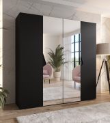 Drehtürenschrank | Farbe: Schwarz | 2 Spiegeltüren | Griffe: Schwarz | 2 Fächer | 2 Kleiderstangen | Maße: 200 x 52 x 202 cm | Soft-Close-Funktion