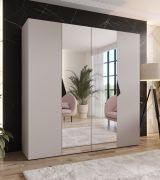 Drehtürenschrank | Farbe: Kaschmir | 2 Spiegeltüren | Griffe: Schwarz | 2 Fächer | 2 Kleiderstangen | Maße: 200 x 52 x 202 cm | Soft-Close-Funktion