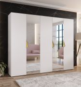 Kleiderschrank | 2 Spiegeltüren | Farbe: Weiß | 2,5 Meter breit | 3 Fächer | Griffe: Gold | 3 Kleiderstangen | Maße: 250 x 52 x 202 cm | Soft-Close