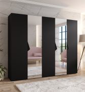 Kleiderschrank | 2 Spiegeltüren | Farbe: Schwarz | 2,5 Meter breit | 3 Fächer | Griffe: Schwarz | 3 Kleiderstangen | Maße: 250 x 52 x 202 cm | Soft-Close